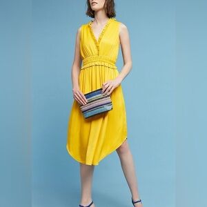 Maeve Anthropologie women’s small La Habana ruffle sleeveless midi dress yellow